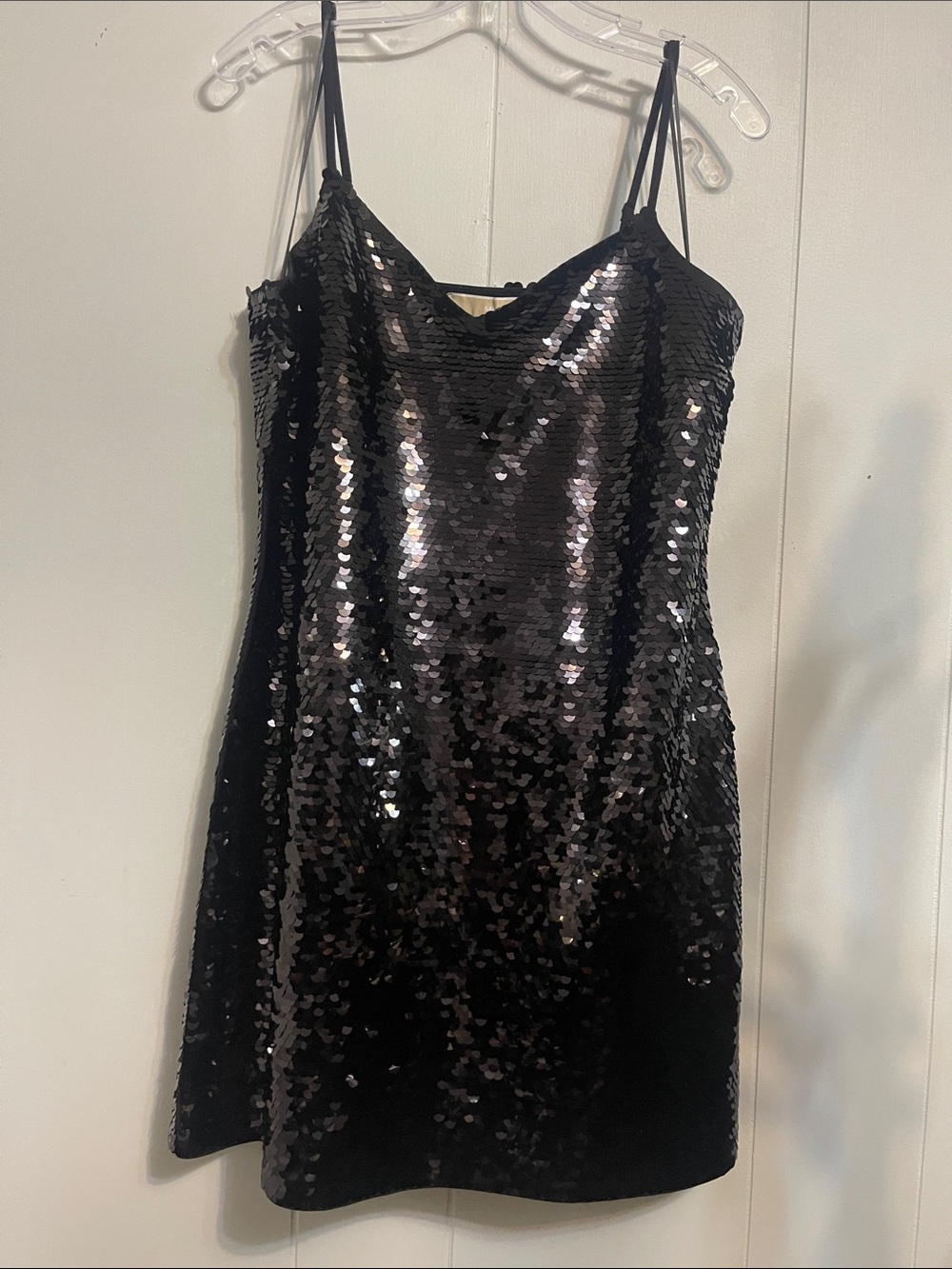 Sequined Slip Dress in Black large Spaghetti Adjustable straps cocktail